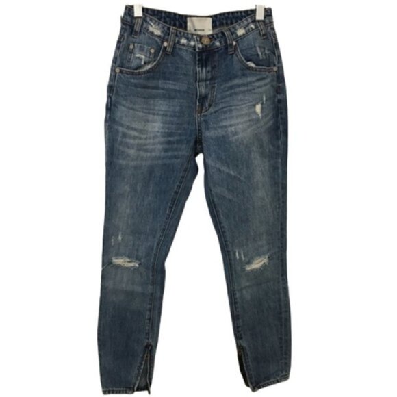 ONE Teaspoon Blue High Waist Freebird Distressed Zip Ankle Skinny Jeans - Picture 2 of 12